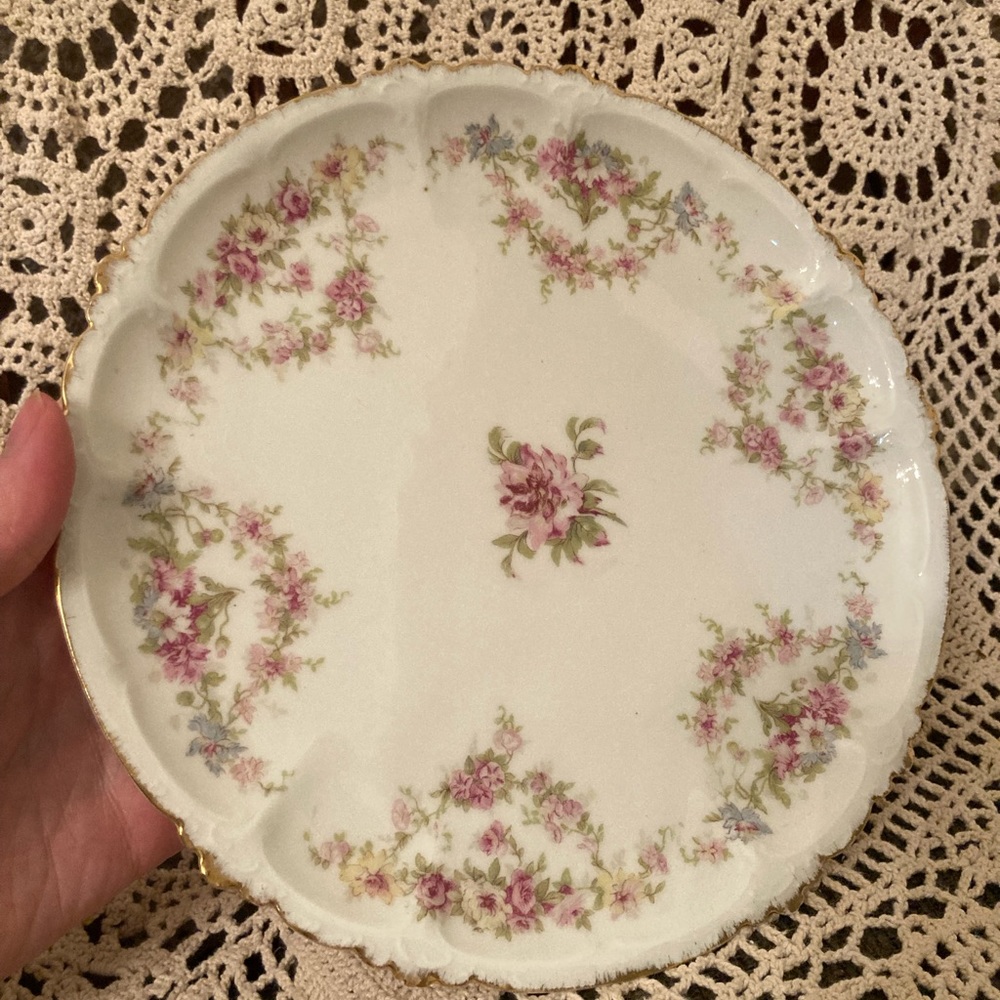 Pink Rose Floral Detail Plate - Bavaria, Vintage